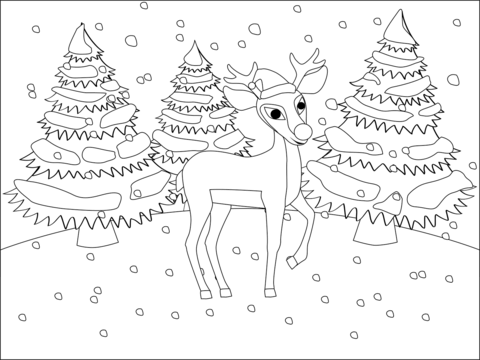 Red Nosed Christmas Reindeer Rudolph Coloring Page